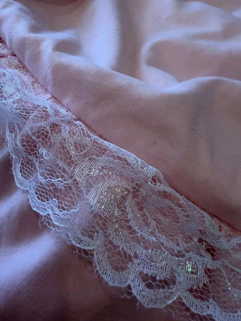 Pink Duvet Cover w/ White Lace Twin Size 68x88”